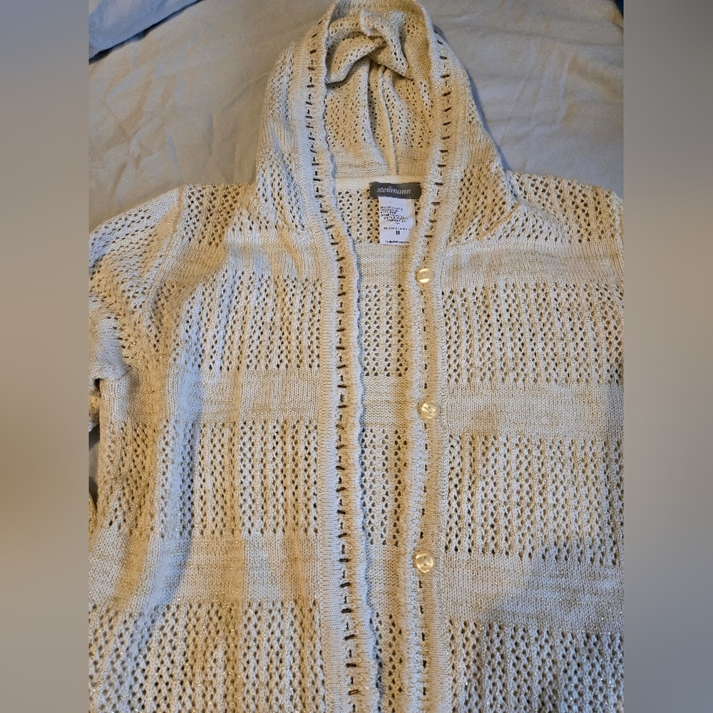 Steilman Cardigan sweater, medium, cream/gold